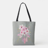 Persoonlijke meisjes DOOP - Bloemkruis Salie Tote Bag (Achterkant)