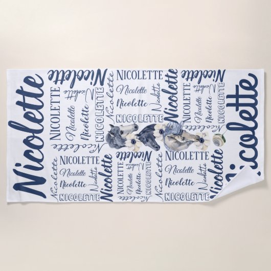 Persoonlijke meisjes met lange naam bij paarden strandlaken (Voorkant)