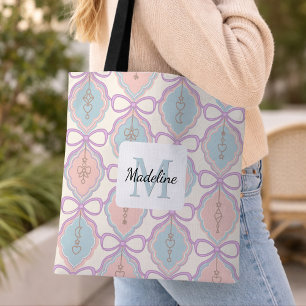 Persoonlijke Meisjes Pastel Zoete Strik Naam Blauw Tote Bag