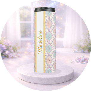 Persoonlijke Meisjes Roze Pastel Blauwe Cute Strik Thermosbeker