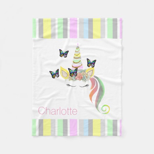 Persoonlijke meisjes Unicorn met pastbanden Fleece Deken (Voorkant)