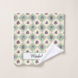 Persoonlijke meisjesacademie geruit mintgroen  washandje