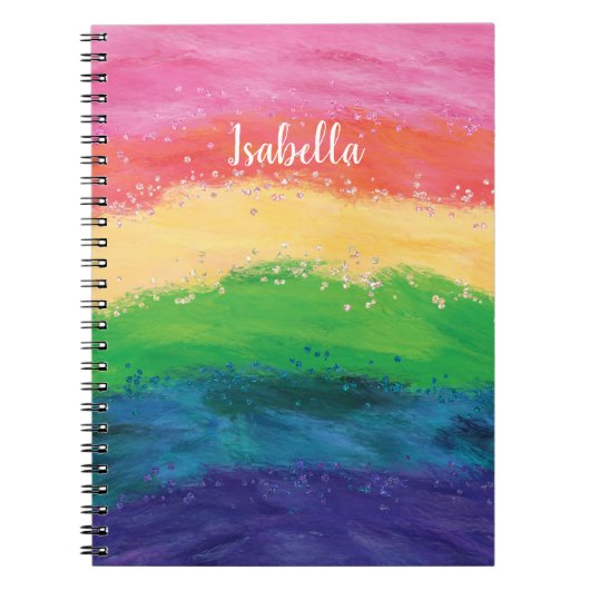 Persoonlijke Meisjesachtige Glitter Regenboog Notitieboek (Voorkant)