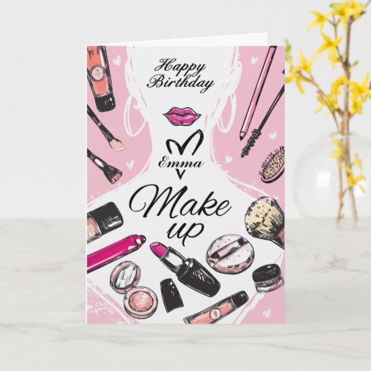 Persoonlijke Meisjesachtige Make-up Verjaardagskaa Kaart (Gele Bloem)