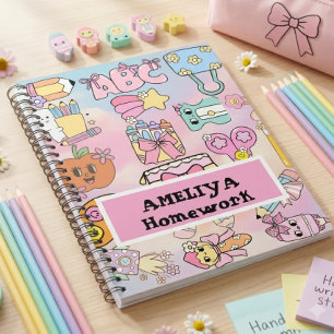 Persoonlijke Meisjesachtige Pastel ABC Iconen Teru Notitieboek