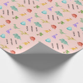 Persoonlijke meisjesdinosaurus cadeaupapier (Hoek)