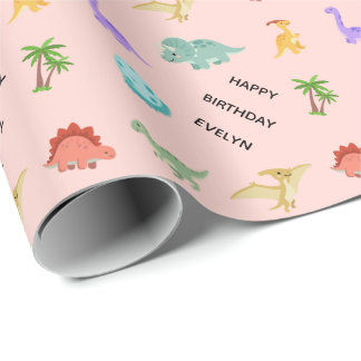 Persoonlijke meisjesdinosaurus cadeaupapier