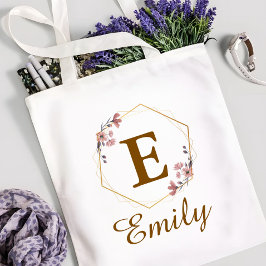 Persoonlijke meisjesinitiaal & naam monogram bloem tote bag