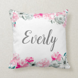 Persoonlijke meisjesnaam monogram Waterverf floraa Kussen
