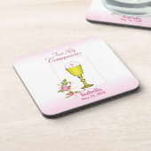 Persoonlijke meisjesnaam Roze Eerste Heilige Commu Bier Onderzetter (Linkerzijde)