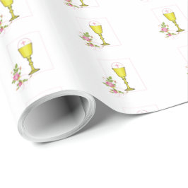 Persoonlijke meisjesnaam Roze Eerste Heilige Commu Cadeaupapier