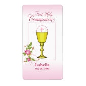 Persoonlijke meisjesnaam Roze Eerste Heilige Commu Etiket (Voorkant)
