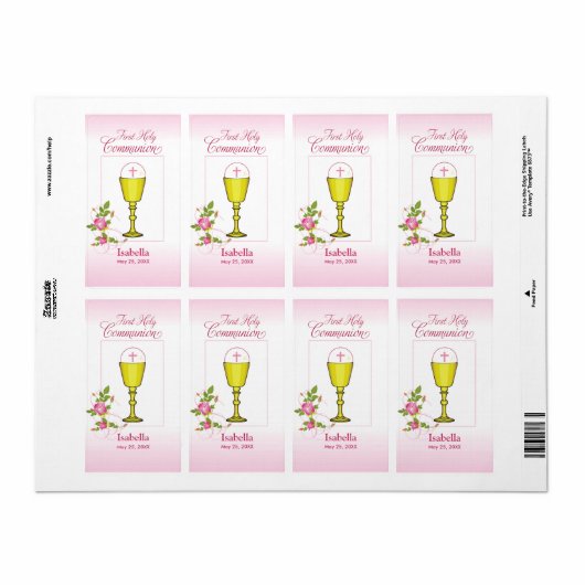Persoonlijke meisjesnaam Roze Eerste Heilige Commu Etiket (Full Sheet)
