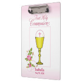 Persoonlijke meisjesnaam Roze Eerste Heilige Commu Klembord (Links)