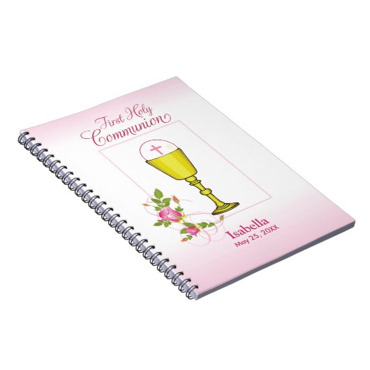 Persoonlijke meisjesnaam Roze Eerste Heilige Commu Notitieboek (Rechterzijde)