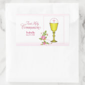 Persoonlijke meisjesnaam Roze Eerste Heilige Commu Rechthoekige Sticker (Tas)