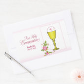 Persoonlijke meisjesnaam Roze Eerste Heilige Commu Rechthoekige Sticker (Envelop)