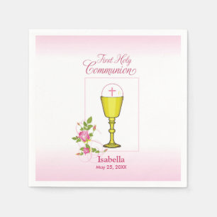 Persoonlijke Meisjesnaam Roze Eerste Heilige Commu Servetten