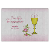 Persoonlijke meisjesnaam Roze Eerste Heilige Commu Snijplank (Voorkant)