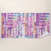 Persoonlijke meisjesnaam Roze Paars Strandlaken (Voorkant)