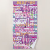 Persoonlijke meisjesnaam Roze Paars Strandlaken (Voorkant)