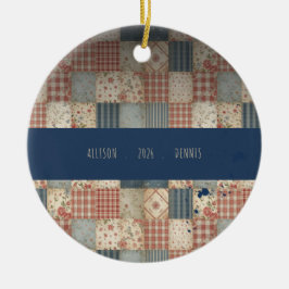 Persoonlijke Memory Quilt Familie Naam Kerstmis Keramisch Ornament