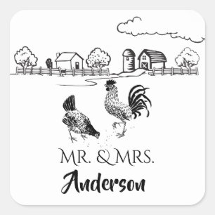 Persoonlijke meneer en mevrouw kippen haan hen boe vierkante sticker
