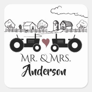 Persoonlijke meneer en mevrouw tractor koppel boer vierkante sticker