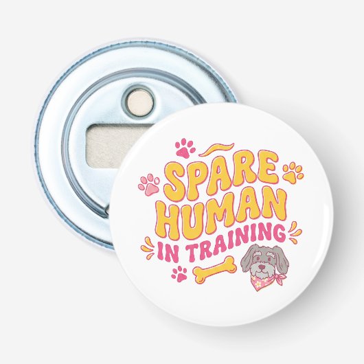 Persoonlijke mensenhond met naam button flesopener (Voorkant)