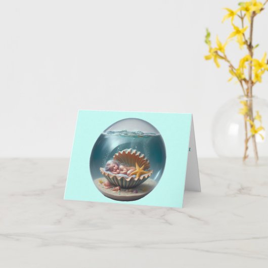 Persoonlijke Mermaid Baby Welkom Kaart (Gele Bloem)