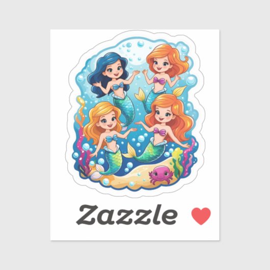 Persoonlijke Mermaid Friends Fun set Sticker (Vel)