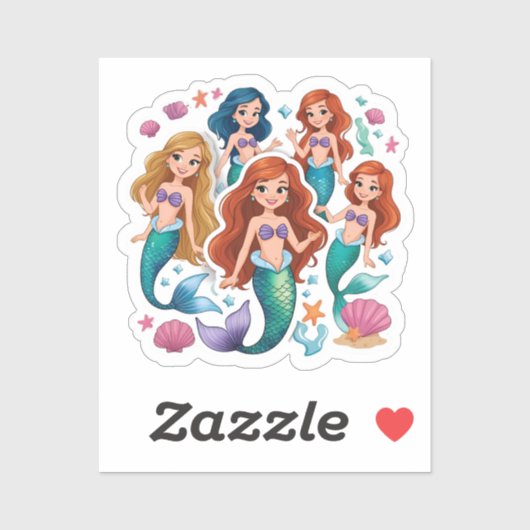 Persoonlijke Mermaid Friends Fun set Sticker (Vel)