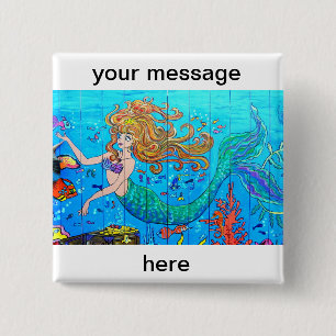 persoonlijke mermaid-knop vierkante button 5,1 cm