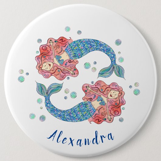 Persoonlijke mermaid Party Button Badge (Voorkant)
