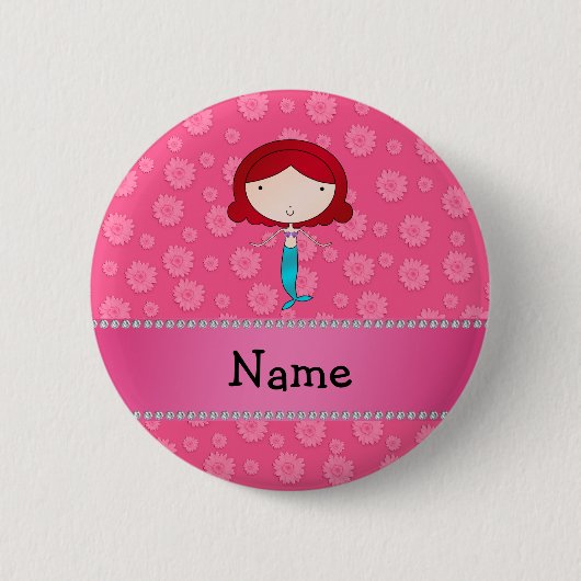 Persoonlijke mermaïde roze bloemen ronde button 5,7 cm (Voorkant)