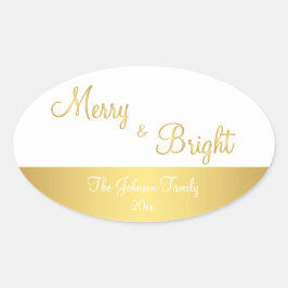 Persoonlijke Merry And Bright Ovale Gouden Sticker