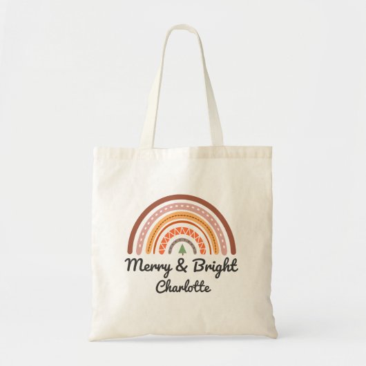Persoonlijke Merry Bright Kerstmis Regenboog Tote Bag (Voorkant)