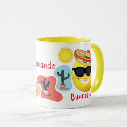 Persoonlijke Mexicaanse Emoji in Sombrero met Cact Mok (Voorkant rechts)