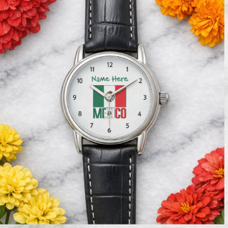 Persoonlijke Mexicaanse Vlag Arabische Leer Heren Horloge