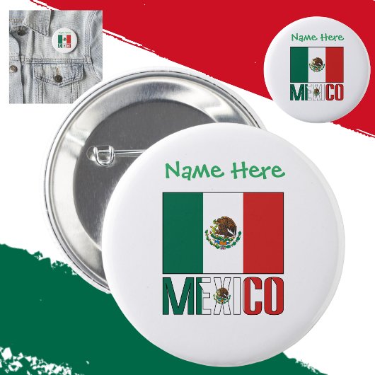 Persoonlijke Mexicaanse vlag Ronde Button 5,7 Cm