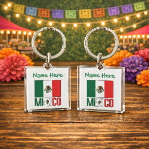 Persoonlijke Mexicaanse Vlag Vierkante Acryl Sleutelhanger