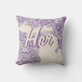 Persoonlijke Michigan Paars en Grijs Bloemmotief Kussen (Voorkant)