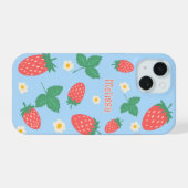 Persoonlijke Mini Aardbei Bloesem iPhone 15 Case (Achterkant horizontaal)