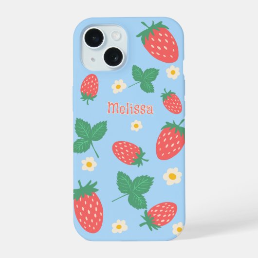 Persoonlijke Mini Aardbei Bloesem iPhone 15 Case (Achterkant)