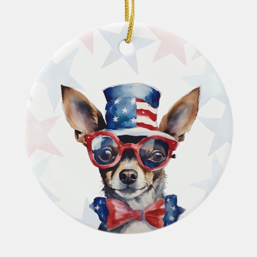 Persoonlijke Mini-Pinscher-hond voor 4 juli Keramisch Ornament (Voorkant)