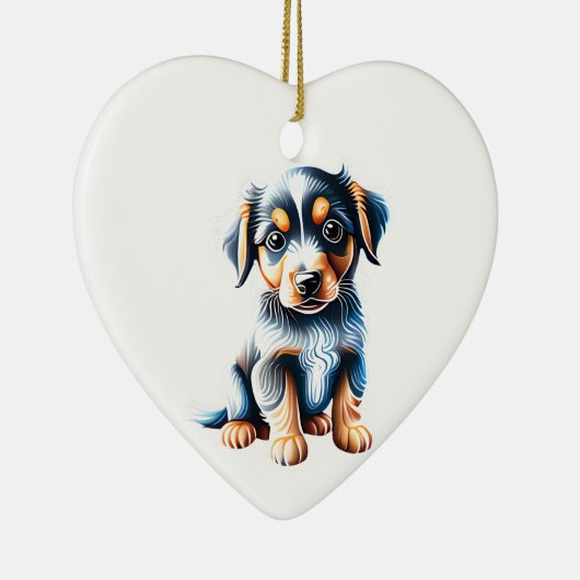 Persoonlijke Miniatuur Amerikaanse Herdershond Pup Keramisch Ornament (Rechts)