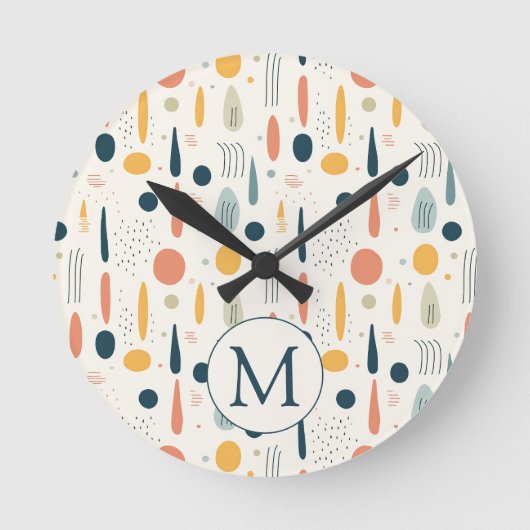 Persoonlijke Minimale Abstracte Boho Pastelkleuren Ronde Klok (Voorkant)