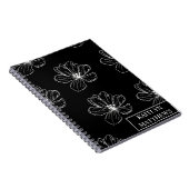 Persoonlijke minimale zwarte bloem met naam notitieboek (Rechterzijde)