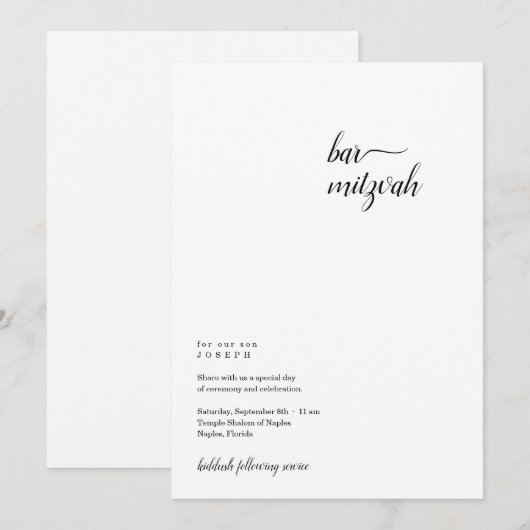 Persoonlijke minimalistische balie Mitzvah-uitnodi Aankondiging (Voorkant / Achterkant)