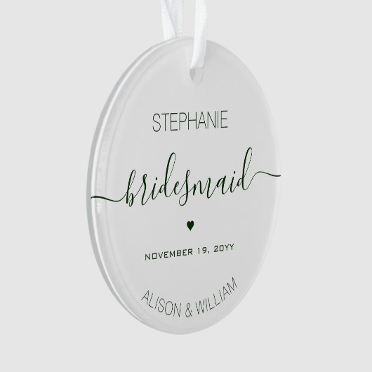 Persoonlijke Minimalistische Bruidsmeisje Donkergr Ornament (voorkant)